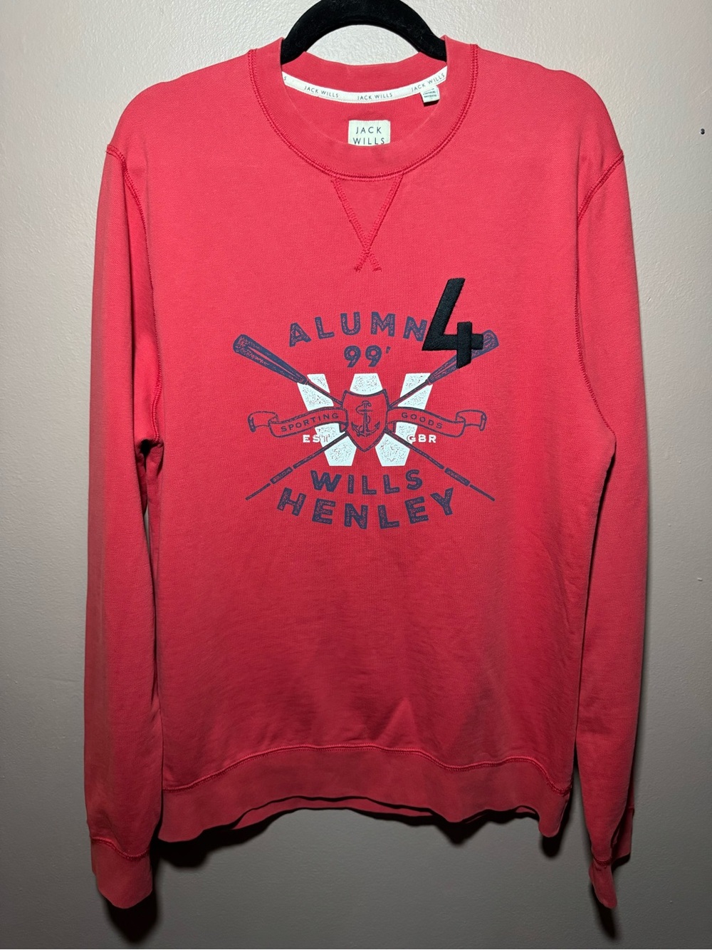 Jack Wills Men's Red Graphic Logo Crewneck Pullover Sweatshirt Cotton M
